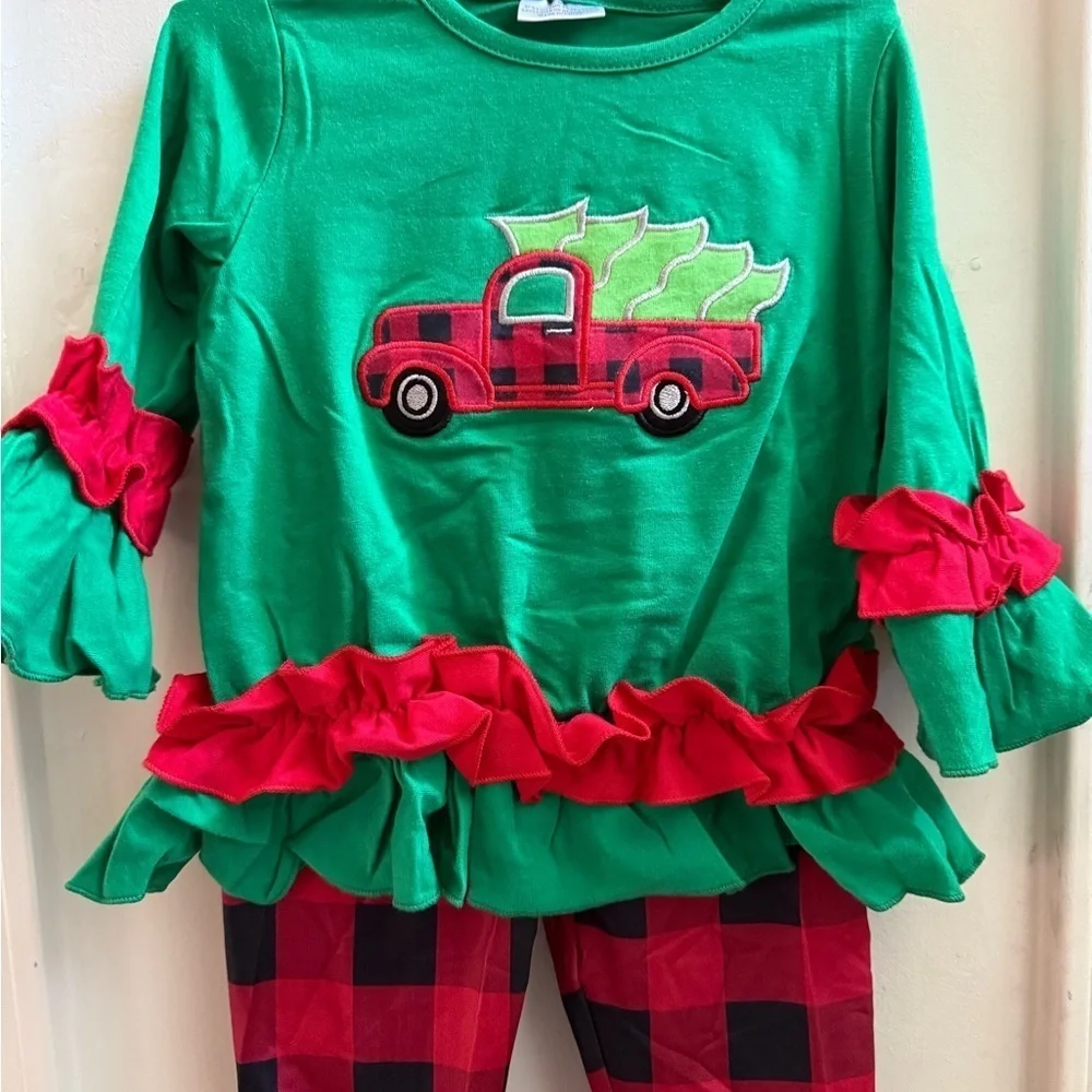 New Christmas Tree Truck Ruffled Tunic & Leggings Set